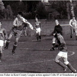 Platt FC - Darren Fisher leaps to head forward during Kent County League action against Colts 85