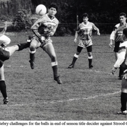 Platt FC - Peter Sebry challenges for the balls in end of season title decider against Strood County