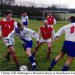 Platt FC - Charlie Gill tackles a Bearsted player at Stonehouse Field