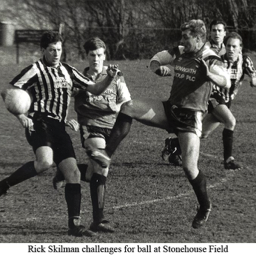 Platt FC - Rick Skilman challenges Eynsford player at Stonehouse Ground