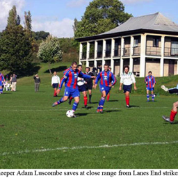 Platt FC - Goalkeeper Adam Luscombe saves at close range from Lanes End striker