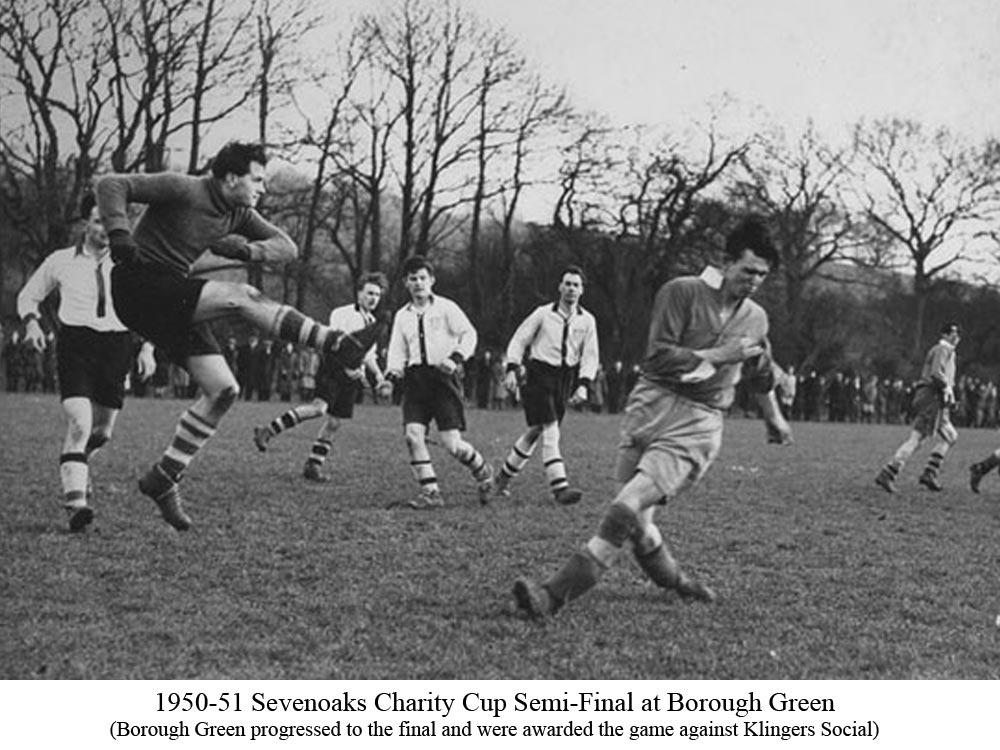 Sevenoaks Charity Senior Cup semi-final action from 1951 between local rivals Borough Green and Platt, watched by over 100 spectators