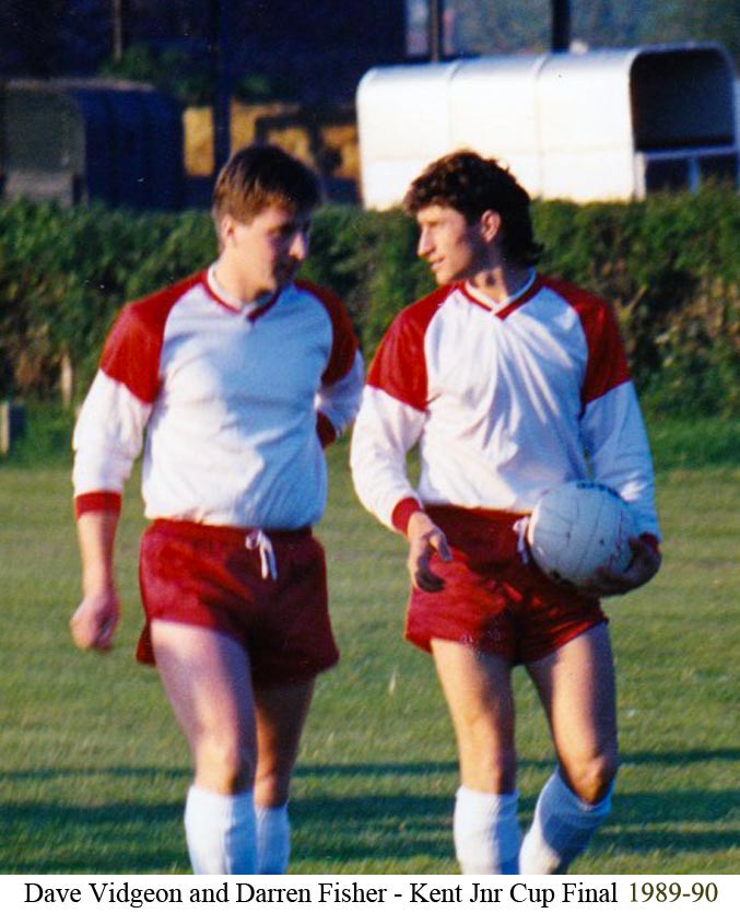 Dave Vidgeon and Darren Fisher walking out for the Kent (ARC) League Cup Final 1990