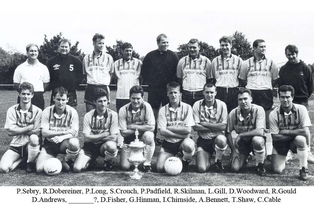 Team photo of Platt FC displaying the Sevenoaks Charity Senior Cup from 1993