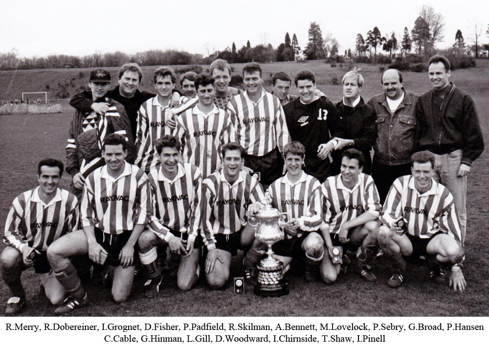 Team photo of Platt FC winning the Sevenoaks Charity Senior Cup for the first time in the club's history, defeating Sevenoaks Town 4-0 in 1993