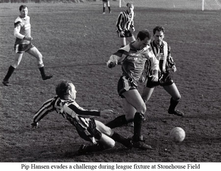 Platt's Pip Hansen evades a challenge at Stonehouse Field in 1992