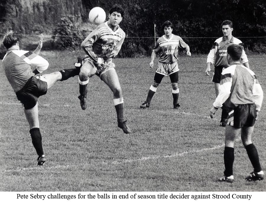 Platt's Peter Sebry in action against AFC Egerton at Stonehouse Field in 1993