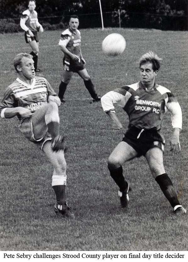 Platt's Peter Sebry fights to win the ball in crucial final game of the season against AFC Egerton to decide who wins the Kent County League title in 1993