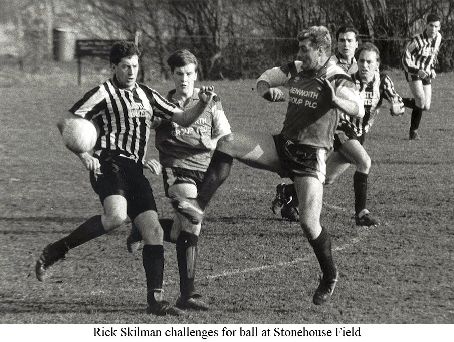 Platt's Rick Skilman challenges for the ball at Stonehouse Field in 1992