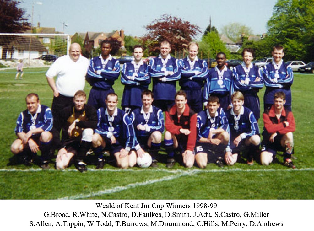 Team photo of Platt FC, winners of the Weald of Kent Junior Cup in 1999