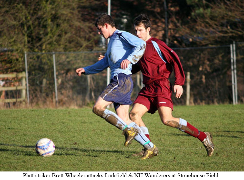 Platt's Brett Wheeler attacking against Larkfield & New Hythe Wanderers at Stonehouse Field in 2010