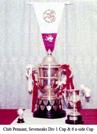 Platt FC club pennant, Sevenoaks Div 1 Title and 6 a-side Trophy