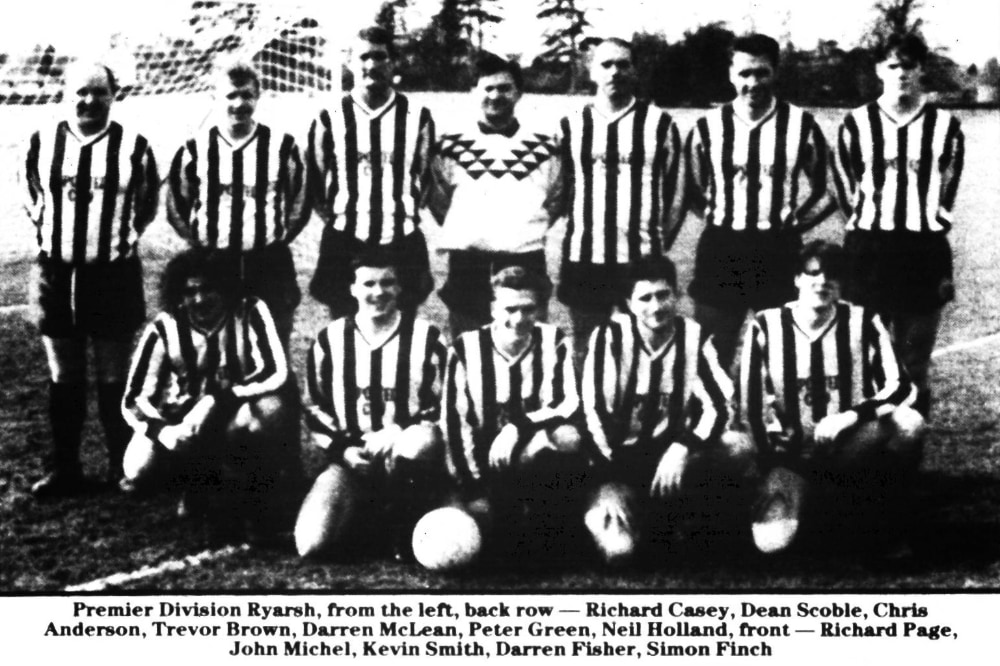 Team photo of Ryarsh FC who played in the MMKSL Premier Division 1992-93